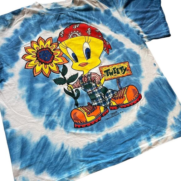 Vintage 90s Tweety Bird Looney Tunes Blue Tie Die Tee - Picture 3 of 6